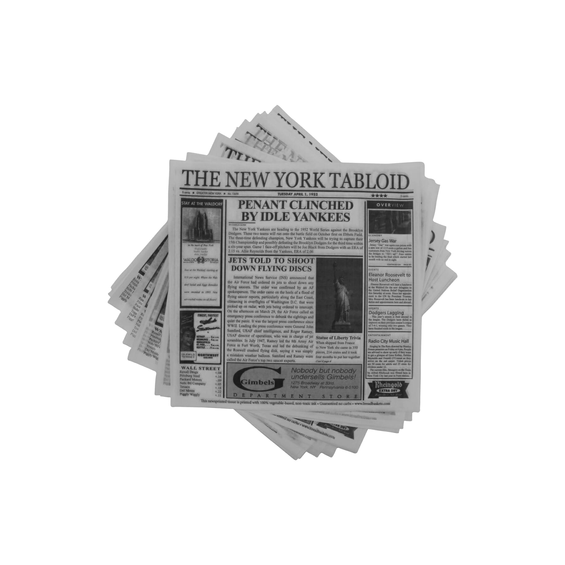 12 x 12 Food-Safe New York Newsprint Liner, White, 1000 pieces./cs.