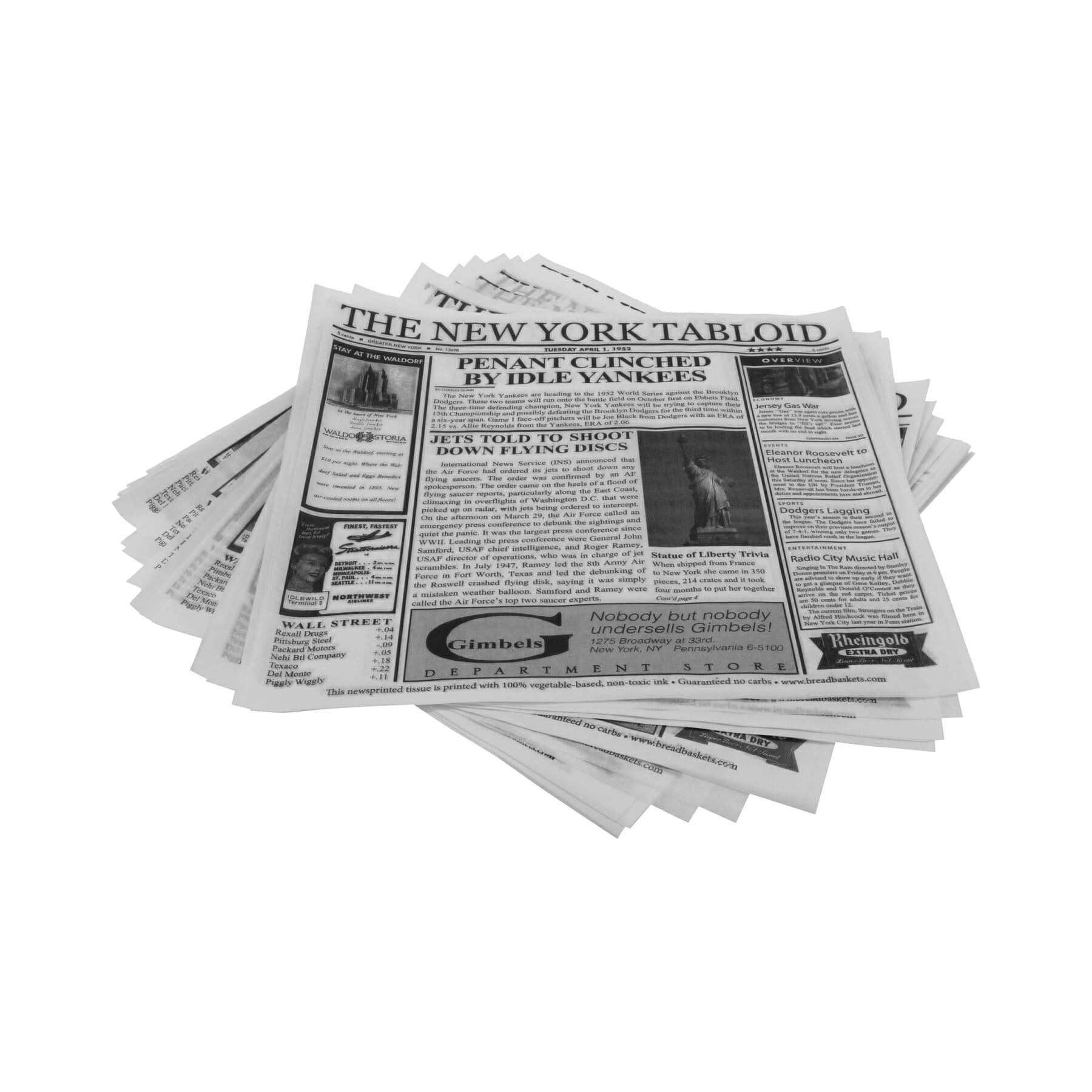 12 x 12 Food-Safe New York Newsprint Liner, White, 1000 pieces./cs.