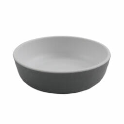 RR-5-WM/GRM - 4oz Shallow Side Melamine Dish/Monkey Dish, (5 oz Rim Full), White Matte inside/ Gray Matte outside, GET. Roca.
