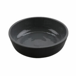 RR-5-GRS/BKM - 4 oz Shallow Side Melamine Dish/Monkey Dish, (5 oz Rim Full),  Glossy Gray inside/ Black Matte outside, GET. Roca.
