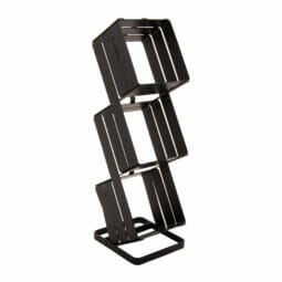 MTS-35-MG - Metal three-tier Condiment Stand Gun Metal Grey, designed to hold GET 4" x 4" x 4" Wood and Glass Condiment Containers, 5" d x 4 1/4" w x15" h