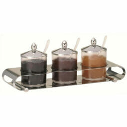 3195011 - ELEGANCE Jam Bar 'Trio' 3 x 0.6 l, Model Stainless Steel Stainless Steel Base, dishwasher-proof plastic Container (frosted Look) with Cut- Out for Spoon and 'Good Night Lid'