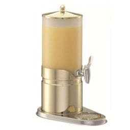 3171013 - ELEGANCE Juice Dispenser 5l, Model Gold dishwasher-proof plastic Container (opal - frosted Look), FRILICH Stainless Steel Faucet, Drip Dish, Drip Grille, Lid, Lid handle and Crushed Ice tube made of Stainless Steel (24 carat gold-plated), Cooling Pack inside Base