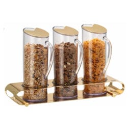 3192011 - ELEGANCE Muesli Bar 'Trio' 3 x 1.5l, Model Gold Stainless Steel Base (24 carat gold- plated),dishwasher-proof plastic Flute, Stainless Steel Lid (24 carat gold- plated) and 'Good Night Lid'