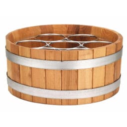 2747740 - Wood Beverage Bucket/Tub with 7 Ring Bottle Frame and Polycarbonate Plastic Liner. 15.7" dia., 7.1" tall, 4.1" Bottle Ring Openings. FRILICH LB605 CARAFINE