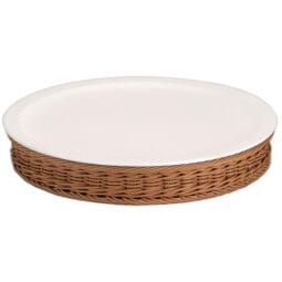 3255050 - 16.1" Cold Food Display Set with Tan Wicker Basket Base. Includes Insulated Basin, Cooling Pack, and White China Plate. 16.1" dia., 2.75" tall. FRILICH NFC000B402 PICKNICK (Fits NB001E Dome Cover)