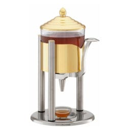 3180010 - ELEGANCE Honey Dispenser for 1kg liquid Honey, Model Gold Honey Container made of dishwasher-proof transparent plastic, Lid with Handle, Casing (24 carat gold-plated), Stainless Steel Base and Drip Dish, dishwasher-proof Valve