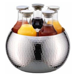3148062 - CARAFINE Beverage-Set 'Hammered Quintet' Model Stainless Steel (5 x 1.2 l) Double Wall Bowl made of Stainless Steel, with Stainless Steel Crushed Ice tube, Glass Carafe incl. Stainless Steel lid