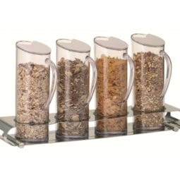 3177012 - ELEGANCE Muesli Bar 'Quadro' 4 x 1.5l, Model Stainless Steel Stainless Steel Base, dishwasher- proof plastic Flute, Stainless Steel Lid and 'Good Night Lid'