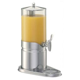 3170010 - 2.6 qt. / 0.7 gal. /2.5L Juice Dispenser Set with Stainless Steel Base. Includes SAN Plastic Container, Crushed Ice Tube, Drip Tray, and Cooling Pack in the Base. 13.2" x 8.1", 17.1" tall. FRILICH ESC025E ELEGANCE
