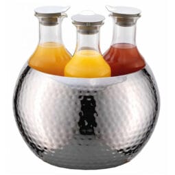 3147062 - CARAFINE Beverage-Set 'Hammered Triplet' 3x 1.2 liters, Model Stainless Steel, Double Wall bowl made of Stainless Steel with Stainless Steel Crushed Ice tube, three Glass Carafe incl. Stainless Steel Lid