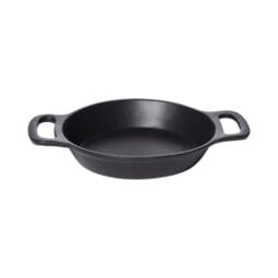 SKRO-14-ABK - 14 oz Cast Aluminum Round Server, 6.03" Dia. x 1.09" H Serving Area, 8.77" L x 6.37" W x 1.37" H with handles, Black Cast Aluminum, Heiss, Tabletop
