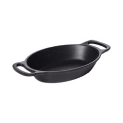 SKOV-16-ABK - 16 oz Cast Aluminum Oval Server, 7.125" L " x 5.125" W x 1.3" H Serving Area, 9.88" L x 5.47" W x 1.58" H with handles, Black Cast Aluminum, Heiss, Tabletop