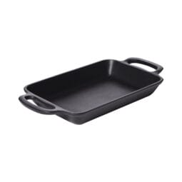 SKRE-14-ABK - 14 oz Cast Aluminum Rectanglar Server, 7" L x 4.76" W x .92" H Serving Area, 9.74" L x 5.1" W x 1.21" H with handles, Black Cast Aluminum, Heiss, Tabletop