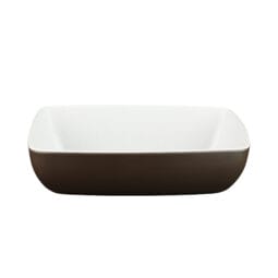 B264105-WS/CH - Melamine Rectangular Bowl - White Speckle Inside, Chocolate Outside