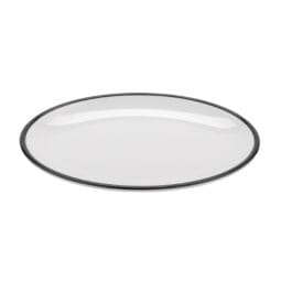 OP-960-W/BK - 9" x 6.25" White with Black Trim, Enamelware Melamine Small Oval Dinner Plate, Shared Appetizer Platter, G.E.T. Settlement Bistro