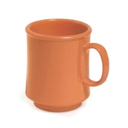 TM-1308-PK - 8 oz. Tritan, Pumpkin, Stacking Mug with Handle, (10 oz. rim-full), 3" Top Dia., (4" Top Dia. with Handle), 3.72" Tall, 3.5" Deep, G.E.T. Cups & Mugs