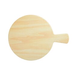 SB-1100-BW - 11" Melamine Round Faux Birch Wood Display w/ Foot, 14.75" w/ Handle, 0.75" tall