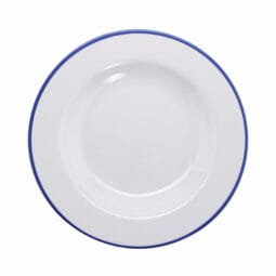 B-110-W/CB - 10 oz. White with Blue Trim, Enamelware Melamine Small Salad, Pasta, Soup Bowl, 20 oz. rim-full, 9" dia., G.E.T. Settlement Bistro