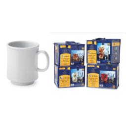 SP-TM-1308-W - 8 oz. (10 oz. Rim-Full), 3.25" Stacking Mug, 3.75" Deep. Special Packaging