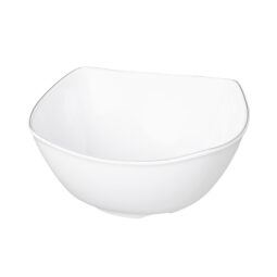 SB5075L-W - Melamine Curved Square Bowl - White w/ Black Trim