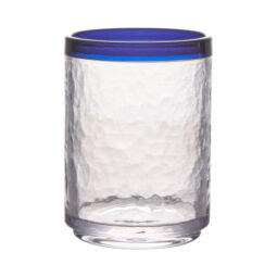 SOL-14R-CL - 14 oz Double Rocks Glass, Textured Clear with Blue Rim 3.26" Dia. 4.5" H