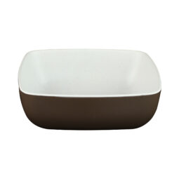 B267065-WS/CH - Melamine Square Bowl - White Speckle Inside, Chocolate Outside