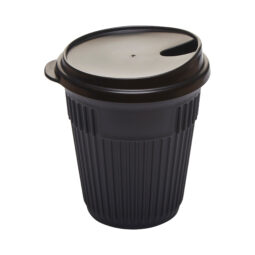 EC-212-1-CHG - 12 oz. Ribbed Cup with Lid EC-200-LID-BK, Top Dia. 3.5", GET. Eco -Takeouts.