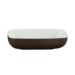 B265069-WS/CH - Melamine Rectangular Bowl - White Speckle Inside, Chocolate Outside