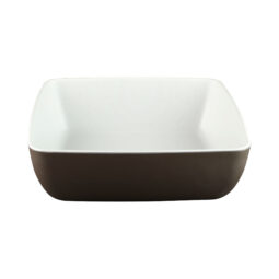 B267098-WS/CH - Melamine Square Bowl - White Speckle Inside, Chocolate Outside