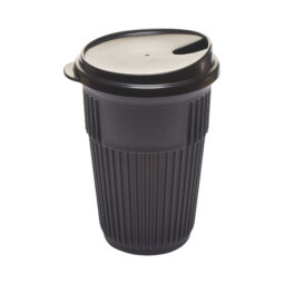 EC-216-1-CHG - 16 oz. Ribbed Cup with Lid EC-200-LID-BK, Top Dia. 3.5", GET. Eco -Takeouts.