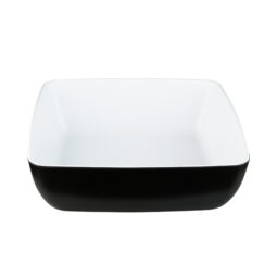 B267098-BW - Melamine Square Bowl - White Inside, Black Outside