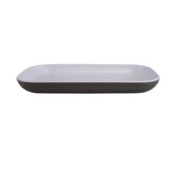B127RC2T-WS/CH - Melamine Rectangular Coupe Platter - White Speckle Inside, Chocolate Outside