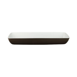B263208-WS/CH - Melamine Rectangular Bowl - White Speckle Inside, Chocolate Outside