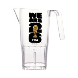 BP-64-FIFA26-LOGOCOLOR - 64 oz Clear SAN Stackable Pitcher 8.1"L x 4.5"W x 9.5"H., World Cup Trophy Logo, 12 per case
