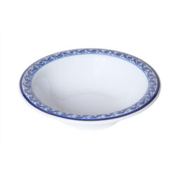 B-127-DE - 12 oz. (15.5 oz Rim-Full), 7.25" dia, 1.75" H Round Narrow Rim Bowl, White with Blue Decal, G.E.T. Diamond Esencia