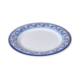 WP-10-DE - 10" Wide Rim Plate, White with Blue Decal, G.E.T. Diamond Esencia