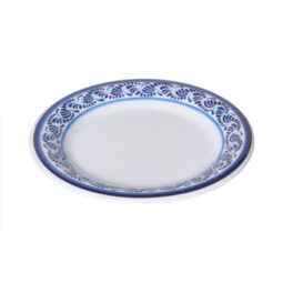 WP-6-DE - 6" Wide Rim Plate, White with Blue Decal, G.E.T. Diamond Esencia