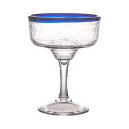 SOL-16MAR-CL - 16 oz Margarita Glass, Textured Clear with Blue Rim 4.9" Dia. 6.5" H