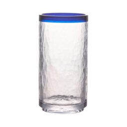SOL-16CO-CL - 16 oz Cooler Glass, Textured Clear with Blue Rim 3" Dia. 6" H