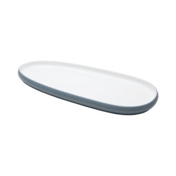 21382-TOH/BL - 15.5" hatch touch of honey interior/bluejay exterior large oblong melamine platter, 15.5"L x 7.5"W x 1"H, GET, cheforward
