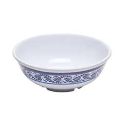 B-24-DE - 24 oz (1.1 qt Rim-Full), 7.5" dia, 2.75" H Round Rimless Bowl, White with Blue Decal, G.E.T. Diamond Esencia